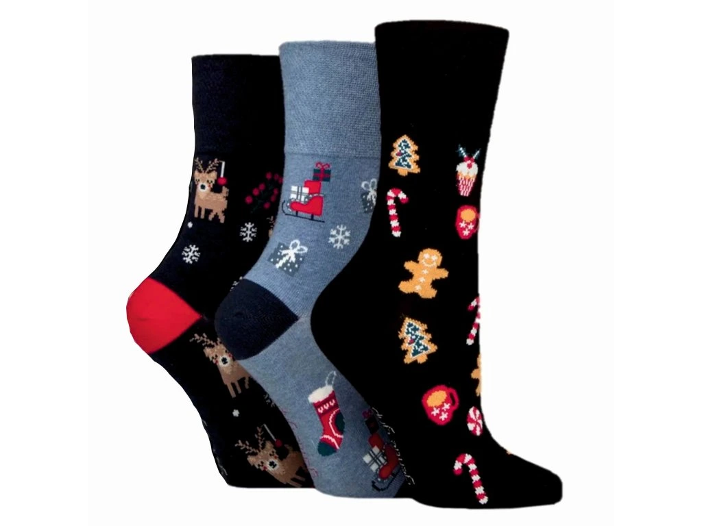 Gentle Grip Vianočné bavlnené ponožky - Dámske, 3 páry